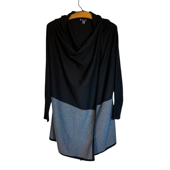 Smartwool Edgewood Wrap Sweater Shawl Cardigan Black Gray Color Block Size M - Picture 4 of 7